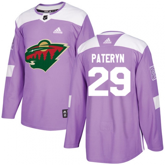 Men's Adidas Minnesota Wild 29 Greg Pateryn Authentic Purple Fights Cancer Practice NHL Jersey