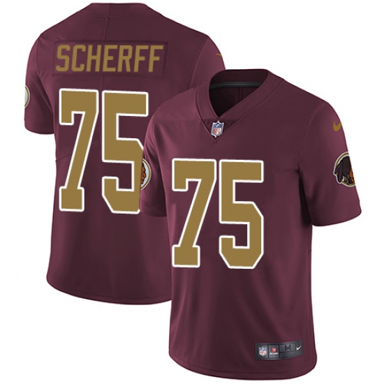 Men's Nike Washington Redskins 75 Brandon Scherff Burgundy Red/Gold Number Alternate 80TH Anniversary Vapor Untouchable Limited Player NFL Jersey