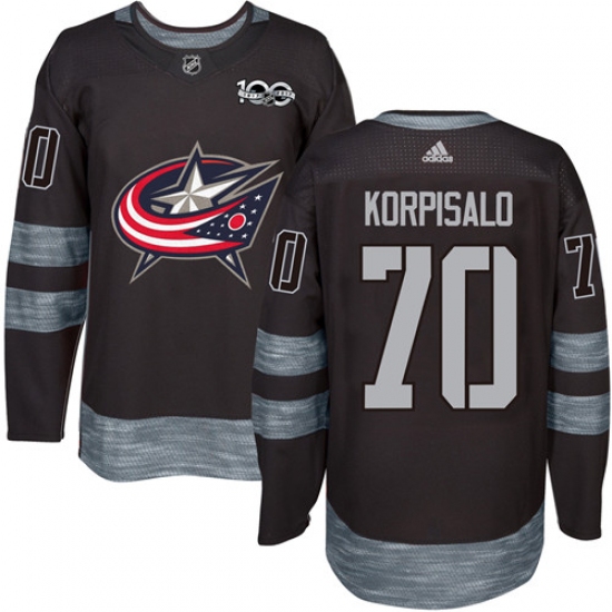 Men's Adidas Columbus Blue Jackets 70 Joonas Korpisalo Premier Black 1917-2017 100th Anniversary NHL Jersey