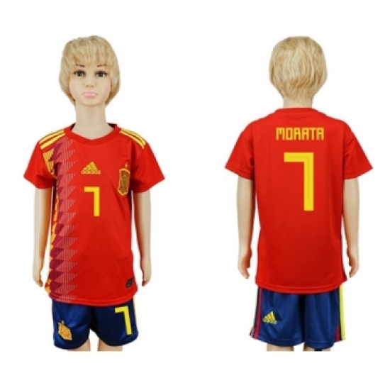 Spain 7 Morata Red Home Kid Soccer Country Jersey