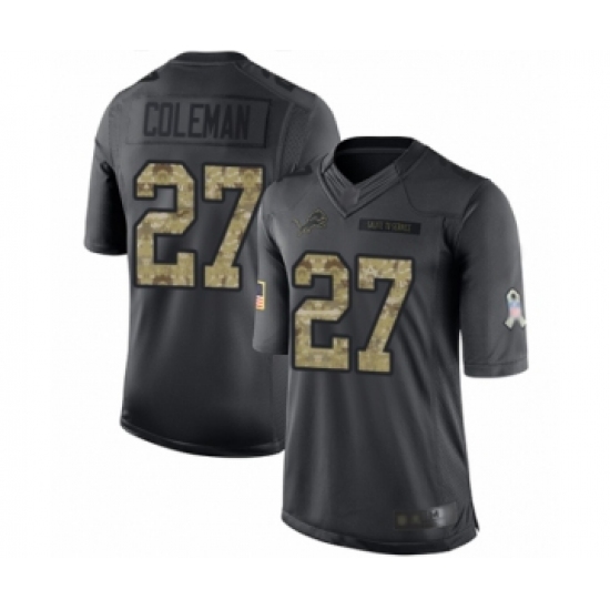 Youth Detroit Lions 27 Justin Coleman Limited Black 2016 Salute to Service Football Jersey