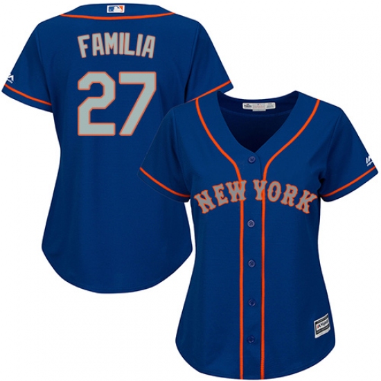 Women's Majestic New York Mets 27 Jeurys Familia Replica Royal Blue Alternate Road Cool Base MLB Jersey