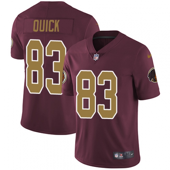Youth Nike Washington Redskins 83 Brian Quick Burgundy Red/Gold Number Alternate 80TH Anniversary Vapor Untouchable Limited Player NFL Jersey
