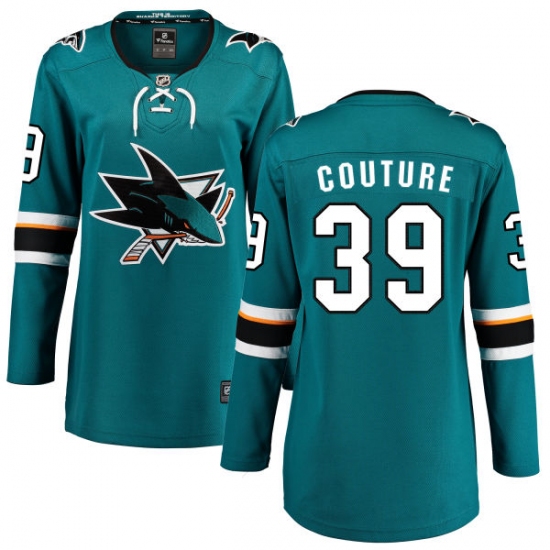 Women's San Jose Sharks 39 Logan Couture Fanatics Branded Teal Green Home Breakaway NHL Jersey