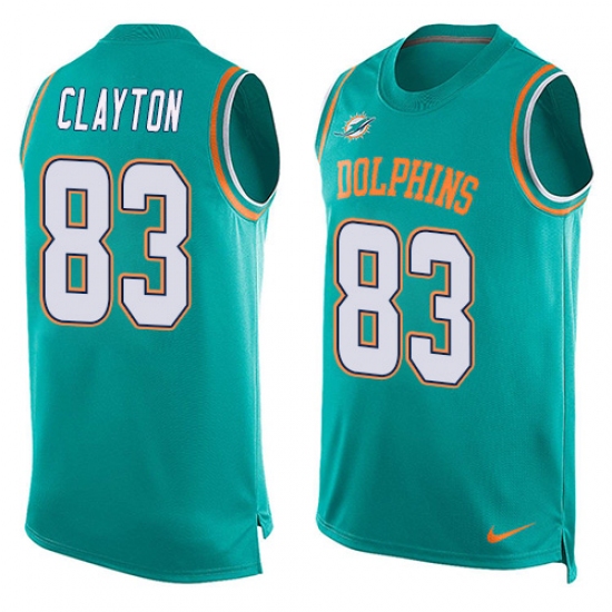 Men's Nike Miami Dolphins 83 Mark Clayton Limited Aqua Green Player Name & Number Tank Top NFL Jersey