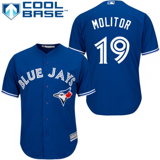 Men's Majestic Toronto Blue Jays 19 Paul Molitor Replica Blue Alternate MLB Jersey