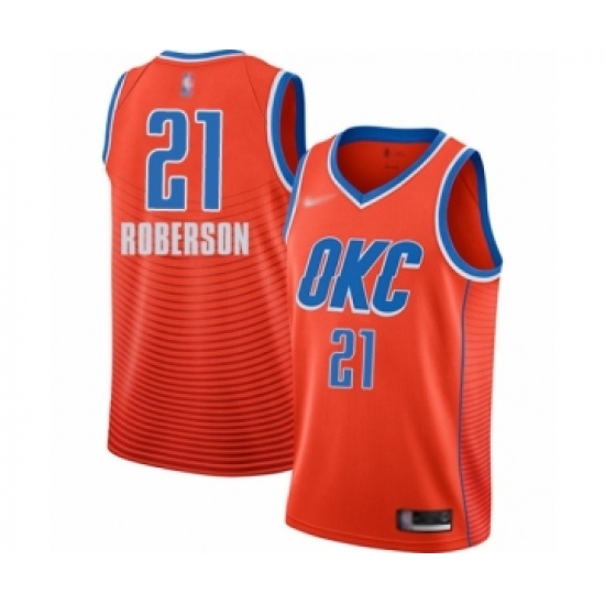 Men's Oklahoma City Thunder 21 Andre Roberson Authentic Orange Finished Basketball Jersey - Statement Edition