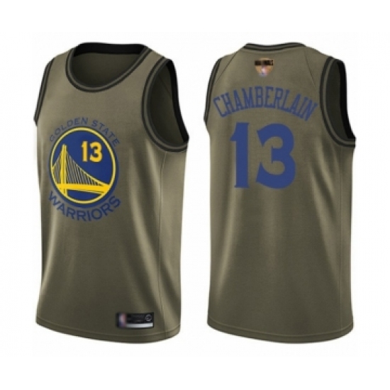 Men's Golden State Warriors 13 Wilt Chamberlain Swingman Green Salute to Service 2019 Basketball Finals Bound Basketball Jersey