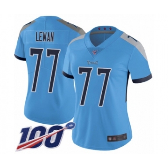 Women's Tennessee Titans 77 Taylor Lewan Light Blue Alternate Vapor Untouchable Limited Player 100th Season Football Jersey