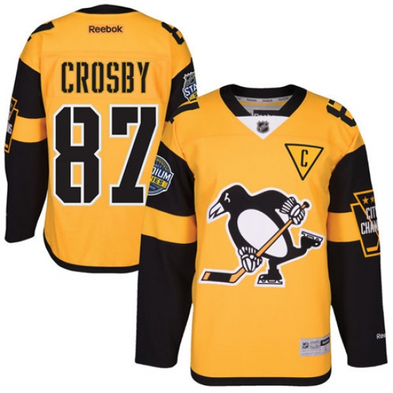 Youth Reebok Pittsburgh Penguins 87 Sidney Crosby Authentic Gold 2017 Stadium Series NHL Jersey