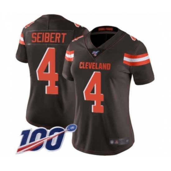 Women's Cleveland Browns 4 Austin Seibert Brown Team Color Vapor Untouchable Limited Player 100th Season Football Jersey
