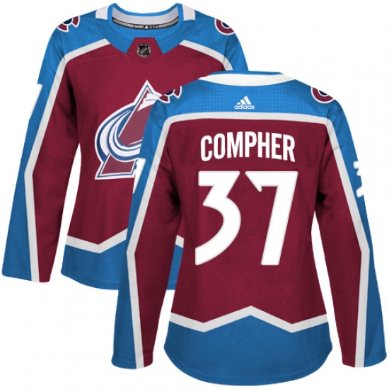 Women's Adidas Colorado Avalanche 37 J.T. Compher Authentic Burgundy Red Home NHL Jersey