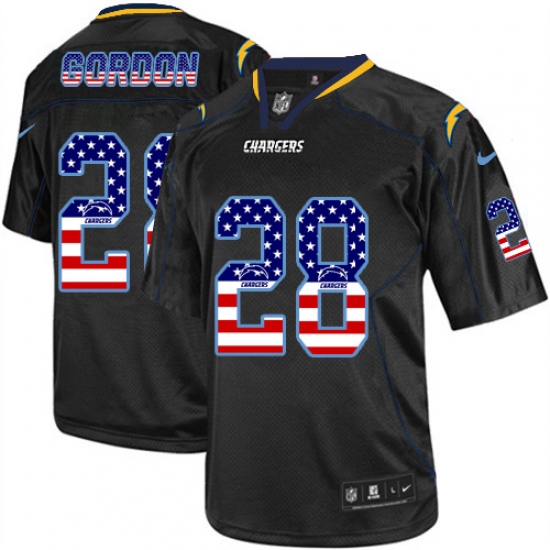 Men's Nike Los Angeles Chargers 28 Melvin Gordon Elite Black USA Flag Fashion NFL Jersey