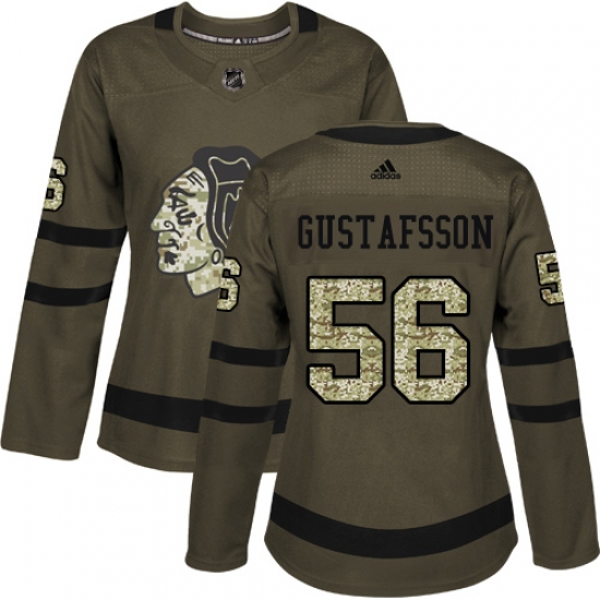 Women's Reebok Chicago Blackhawks 56 Erik Gustafsson Authentic Green Salute to Service NHL Jersey