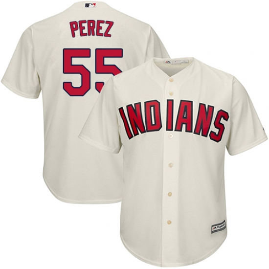 Men's Majestic Cleveland Indians 55 Roberto Perez Replica Cream Alternate 2 Cool Base MLB Jersey