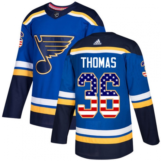 Men's Adidas St. Louis Blues 36 Robert Thomas Authentic Blue USA Flag Fashion NHL Jersey