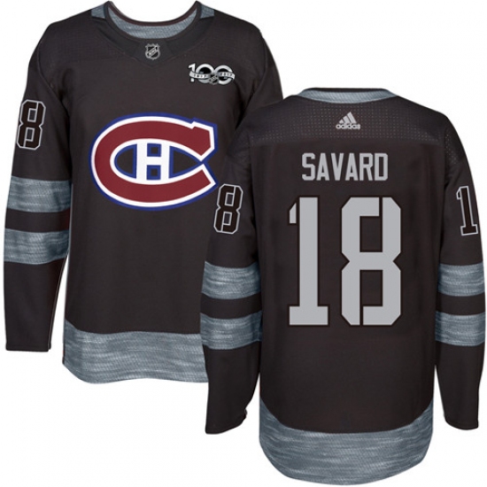 Men's Adidas Montreal Canadiens 18 Serge Savard Authentic Black 1917-2017 100th Anniversary NHL Jersey