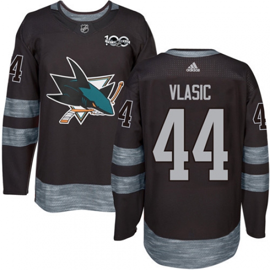 Men's Adidas San Jose Sharks 44 Marc-Edouard Vlasic Premier Black 1917-2017 100th Anniversary NHL Jersey