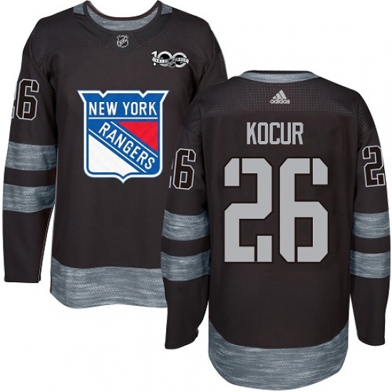 Men's Adidas New York Rangers 26 Joe Kocur Authentic Black 1917-2017 100th Anniversary NHL Jersey