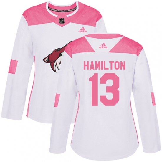 Women's Adidas Arizona Coyotes 13 Freddie Hamilton Authentic White Pink Fashion NHL Jersey