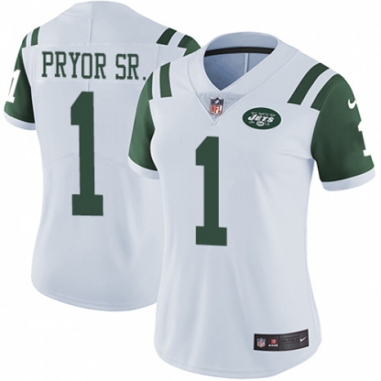 Women's Nike New York Jets 1 Terrelle Pryor Sr. White Vapor Untouchable Limited Player NFL Jersey