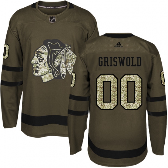 Men's Reebok Chicago Blackhawks 00 Clark Griswold Authentic Green Salute to Service NHL Jersey