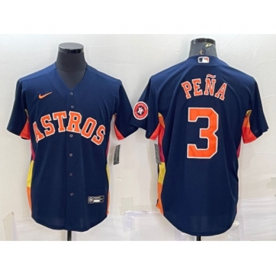 Men's Houston Astros 3 Jeremy Pena Navy Blue With Patch Stitched MLB Cool Base Nike Jersey