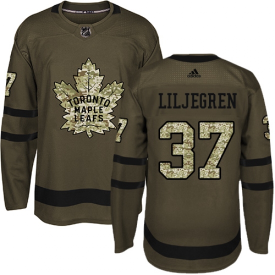 Men's Adidas Toronto Maple Leafs 37 Timothy Liljegren Authentic Green Salute to Service NHL Jersey