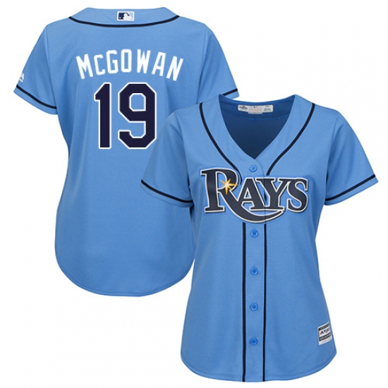 Women's Majestic Tampa Bay Rays 19 Dustin McGowan Replica Light Blue Alternate 2 Cool Base MLB Jersey