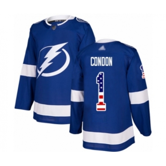 Men's Tampa Bay Lightning 1 Mike Condon Authentic Blue USA Flag Fashion Hockey Jersey