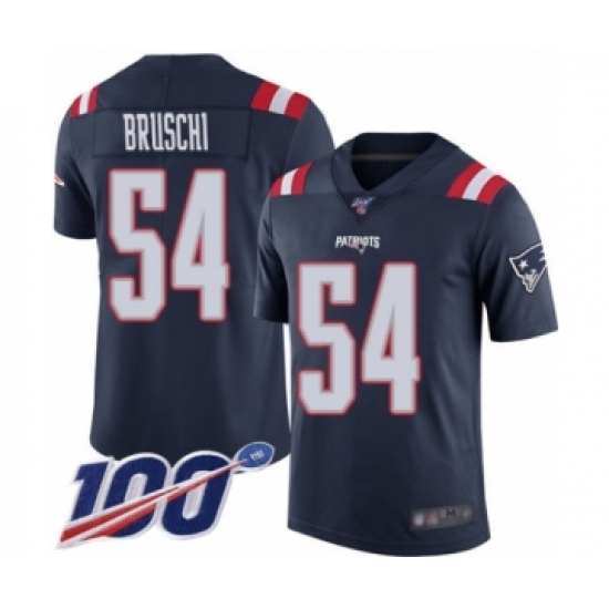 Men's New England Patriots 54 Tedy Bruschi Limited Navy Blue Rush Vapor Untouchable 100th Season Football Jersey