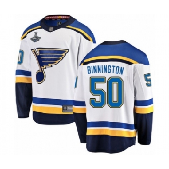 Youth St. Louis Blues 50 Jordan Binnington Fanatics Branded White Away Breakaway 2019 Stanley Cup Champions Hockey Jersey