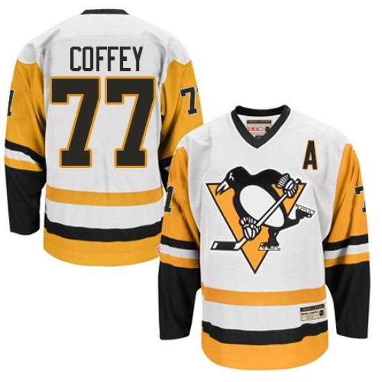 Men's CCM Pittsburgh Penguins 77 Paul Coffey Authentic White Throwback NHL Jersey