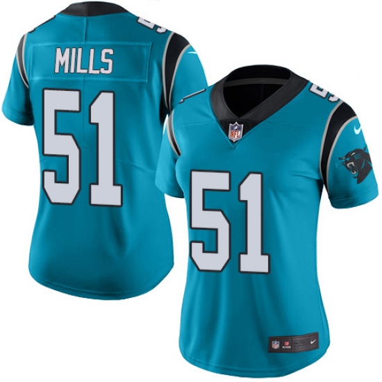 Women's Nike Carolina Panthers 51 Sam Mills Blue Alternate Vapor Untouchable Limited Player NFL Jersey