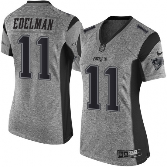 Women's Nike New England Patriots 11 Julian Edelman Limited Gray Gridiron NFL Jersey