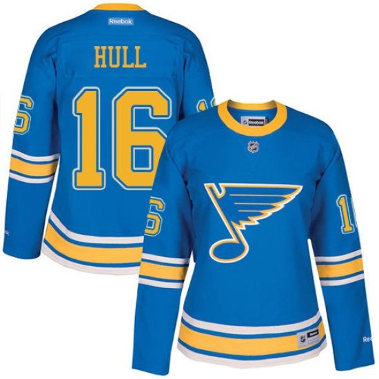 Women's Reebok St. Louis Blues 16 Brett Hull Premier Blue 2017 Winter Classic NHL Jersey