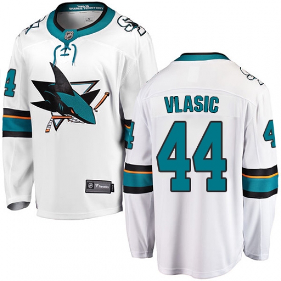 Men's San Jose Sharks 44 Marc-Edouard Vlasic Fanatics Branded White Away Breakaway NHL Jersey