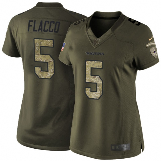 Women's Nike Baltimore Ravens 5 Joe Flacco Elite Green Salute to Service NFL Jersey