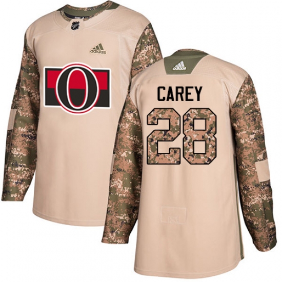 Youth Adidas Ottawa Senators 28 Paul Carey Authentic Camo Veterans Day Practice NHL Jersey