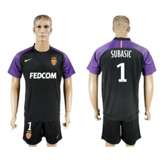 Monaco 1 Subasic Black Goalkeeper Soccer Club Jersey