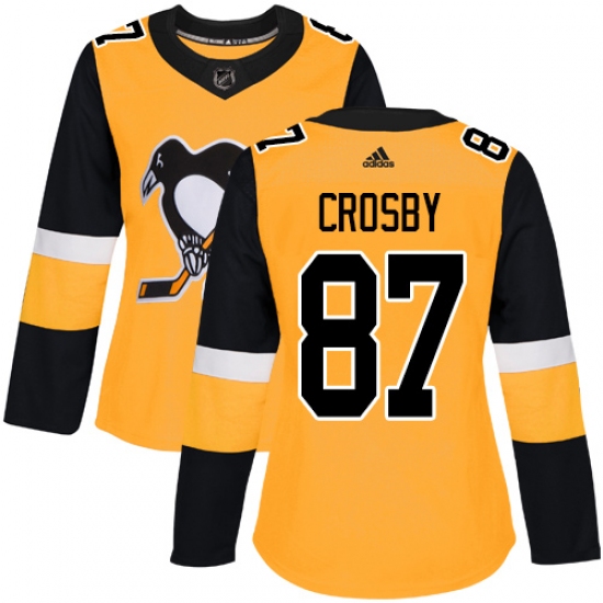 Women's Adidas Pittsburgh Penguins 87 Sidney Crosby Authentic Gold Alternate NHL Jersey