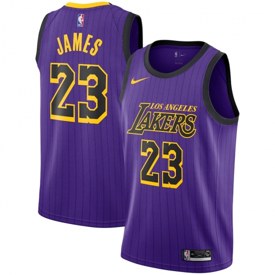 Men's Nike Los Angeles Lakers 23 LeBron James Swingman Purple stripe NBA Jersey