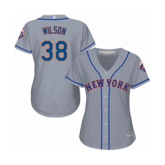 Women's New York Mets 38 Justin Wilson Authentic Grey Road Cool Base Baseball Player Jersey