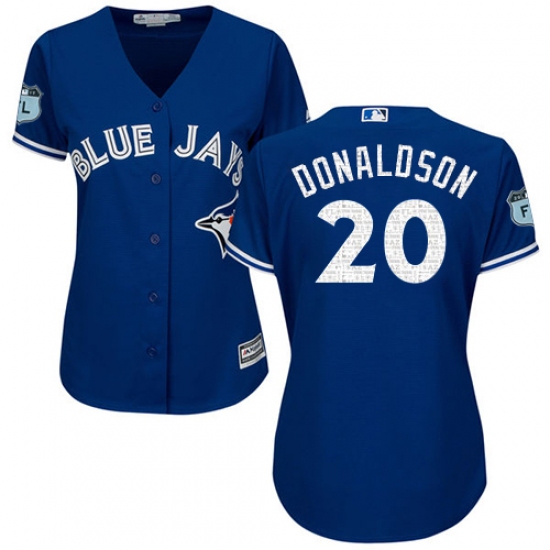 Women's Majestic Toronto Blue Jays 20 Josh Donaldson Authentic Royal Blue 2017 Spring Training Cool Base MLB Jersey