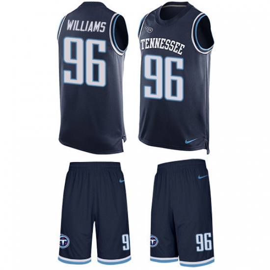 Men's Nike Tennessee Titans 96 Sylvester Williams Limited Navy Blue Tank Top Suit NFL Jersey