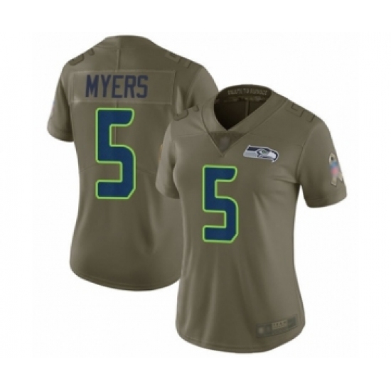 Women's Seattle Seahawks 5 Jason Myers Limited Olive 2017 Salute to Service Football Jersey