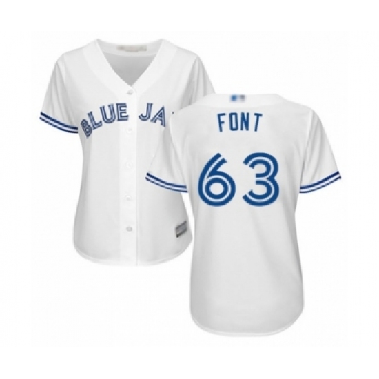 Women's Toronto Blue Jays 63 Wilmer Font Authentic White Home Baseball Player Jersey