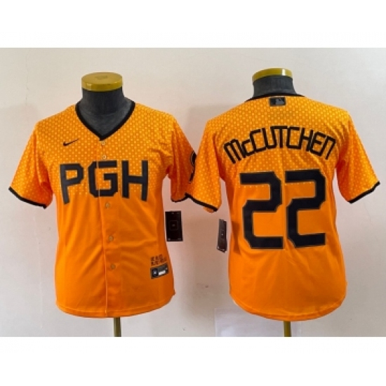 Youth Nike Pittsburgh Pirates 22 Andrew McCutchen Yellow 2023 City Connect Stitched Jersey1