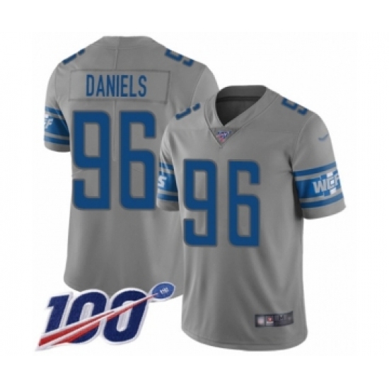 Men's Detroit Lions 96 Mike Daniels Limited Gray Inverted Legend 100th Season Football Jersey