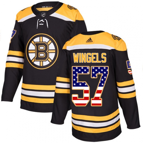 Men's Adidas Boston Bruins 57 Tommy Wingels Authentic Black USA Flag Fashion NHL Jersey